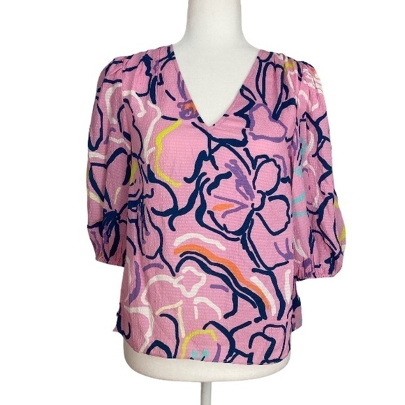 Tanya Taylor Camilla Squiggle Floral Silk Top NWOT - Picture 1 of 13